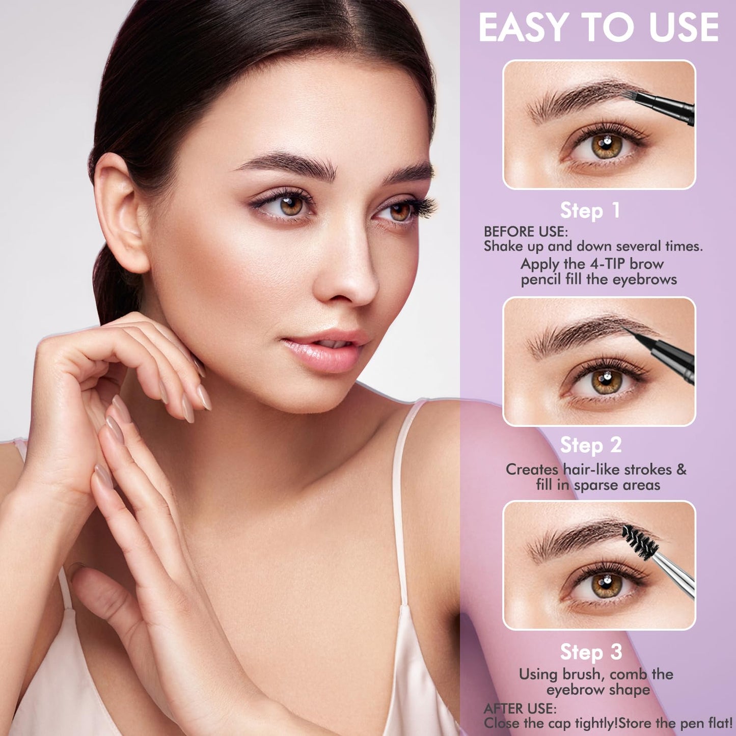LAVONE Eyebrow Pencil 2-In-1 Waterproof Pen | 3-Tip Microblade for Natural, Fuller Brows – Dark Coffee