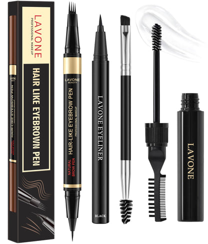 LAVONE Eyebrow Pencil Kit — Waterproof Microblading Pen, Gel & Eyeliner