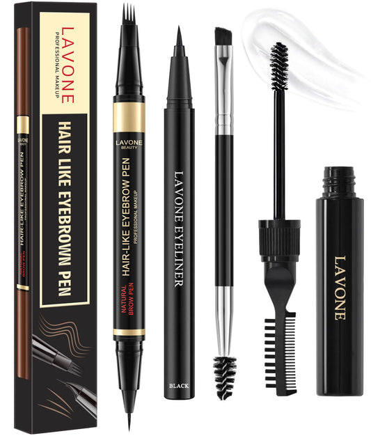 LAVONE Eyebrow Pencil Kit — Waterproof Microblading Pen, Gel & Eyeliner