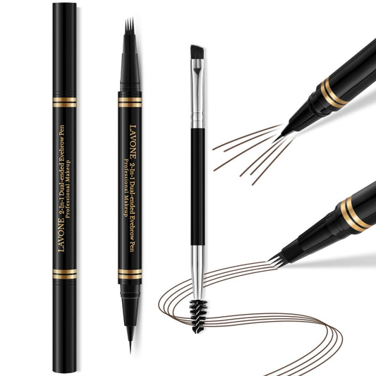 LAVONE Eyebrow Pen 2-in-1 Microblade Waterproof Pencil – Ebony