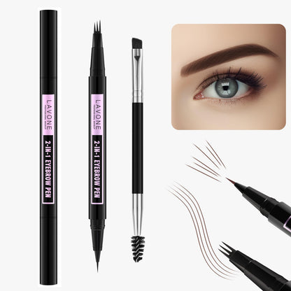 LAVONE Eyebrow Pencil 2-In-1 Waterproof Pen | 3-Tip Microblade for Natural, Fuller Brows – Dark Coffee