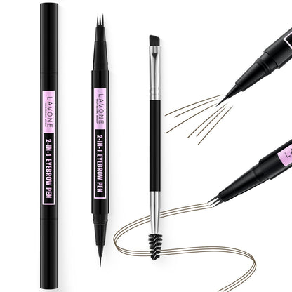 LAVONE 2-in-1 Waterproof Eyebrow Pen – 3-Tip Microblading, Ash Brown