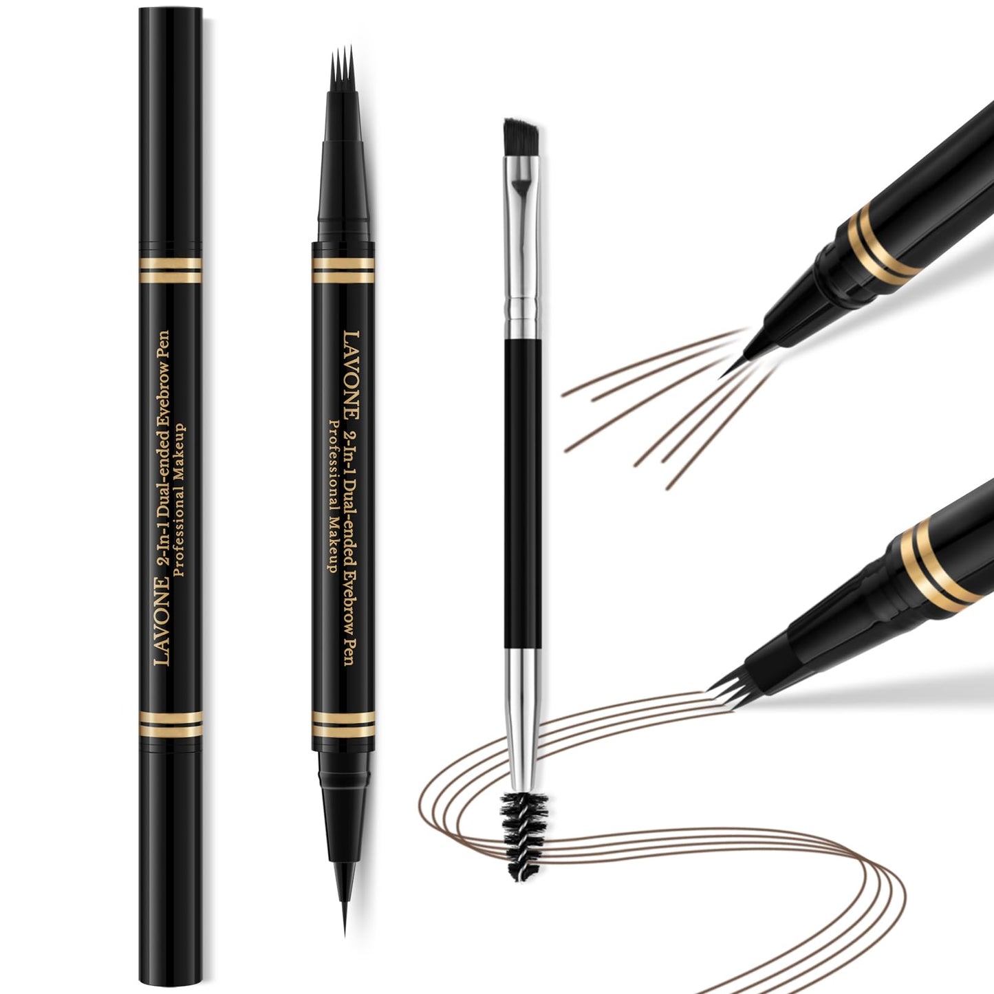 LAVONE 2-in-1 Eyebrow Pen – Waterproof Microblading Brow Pencil in Dark Brunette