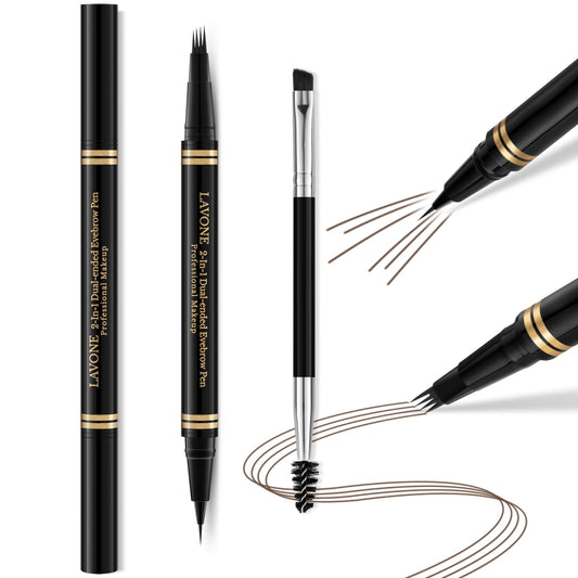 LAVONE 2-in-1 Eyebrow Pen – Waterproof Microblading Brow Pencil in Dark Brunette