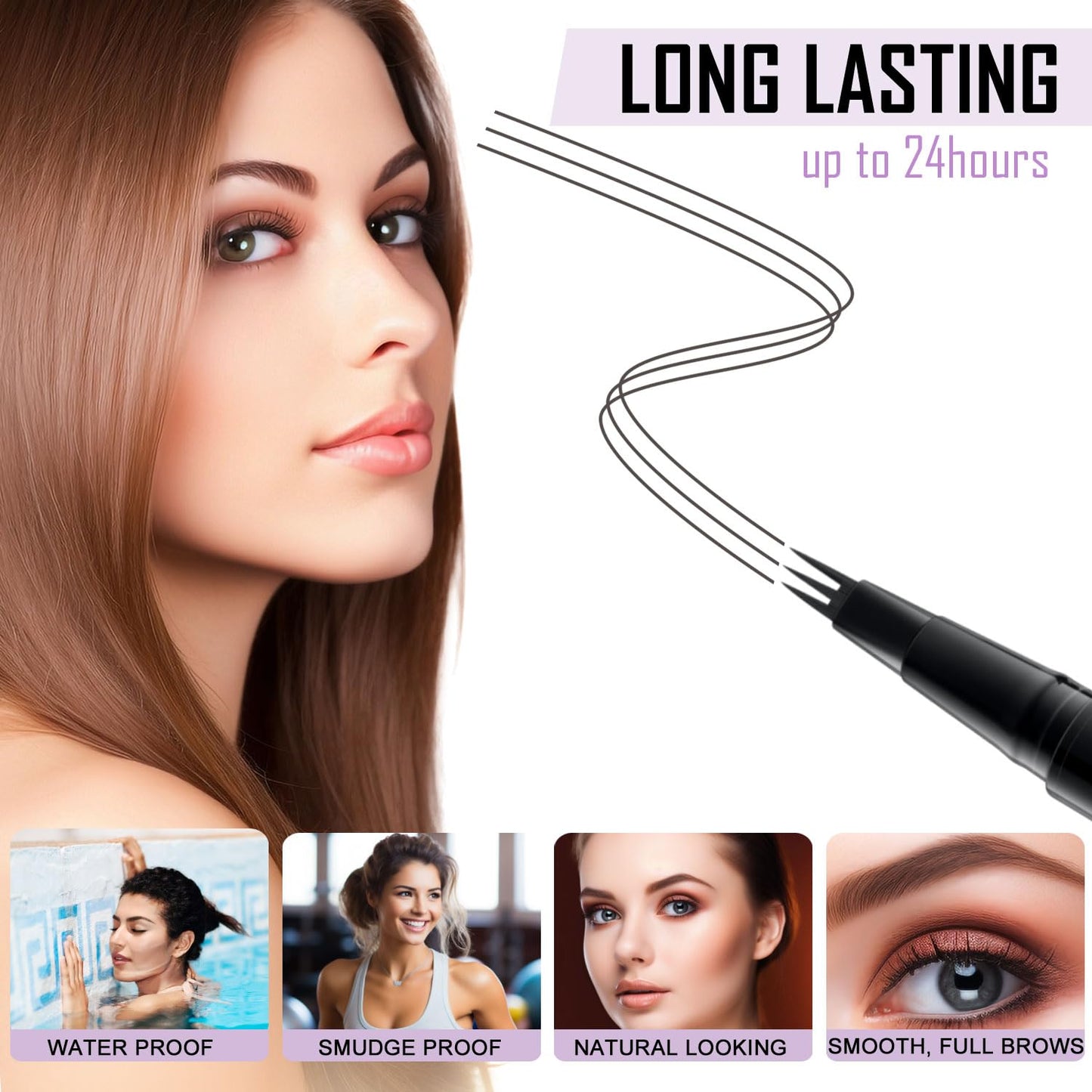 LAVONE 2-in-1 Waterproof Eyebrow Pen | 3-Tip Microblade & Ultra-Precise Brow Pen – Dark Grey