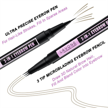 LAVONE Eyebrow Pencil 2-in-1 Waterproof Pen – 3-Tip Microblade, Ultra-Precise Brow (Blonde)