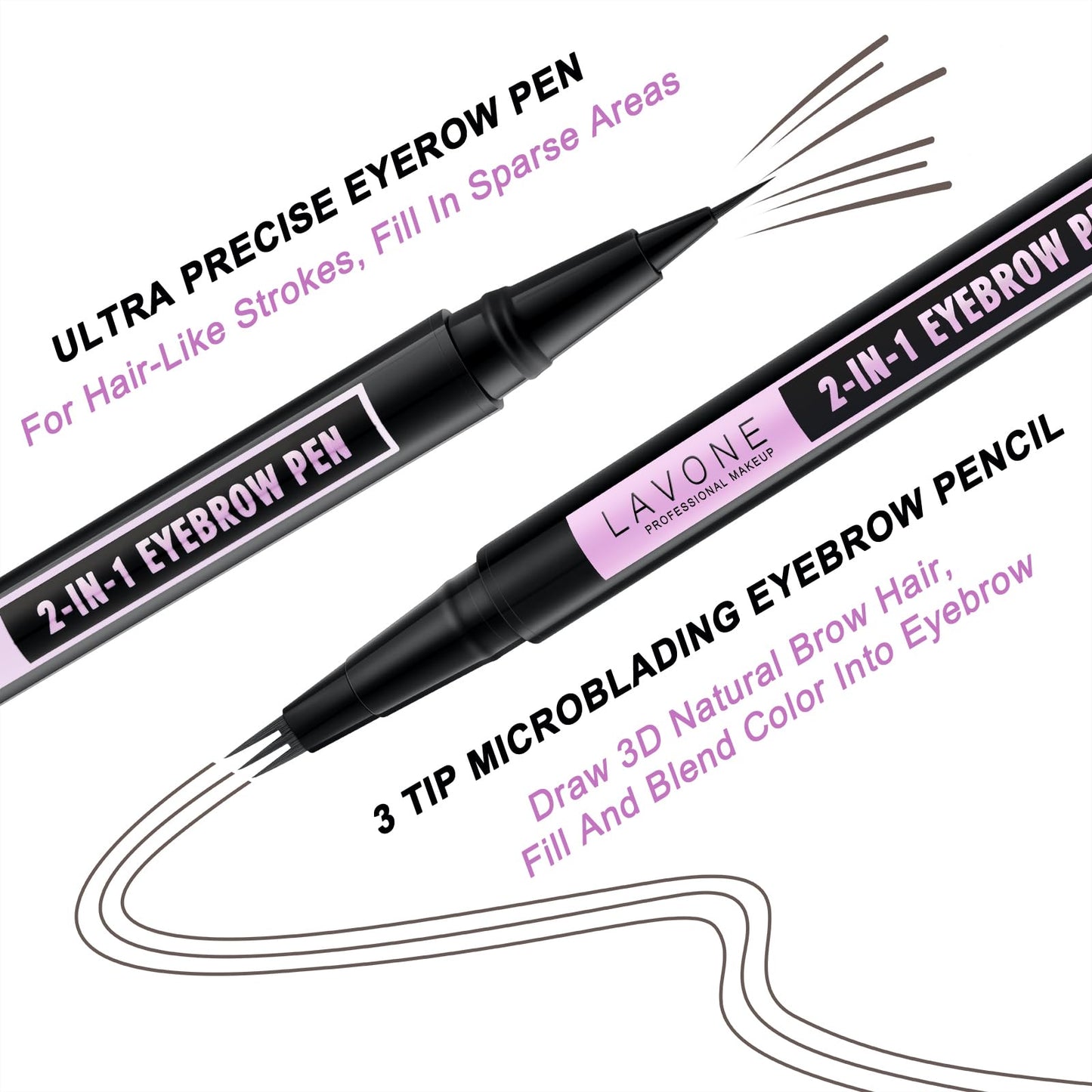 LAVONE Eyebrow Pencil 2-in-1 Waterproof Pen — 3-Tip Microblade & Ultra-Precise