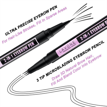 LAVONE Eyebrow Pencil 2-in-1 Waterproof Pen | 3-Tip Microblade & Ultra-Precise Brow