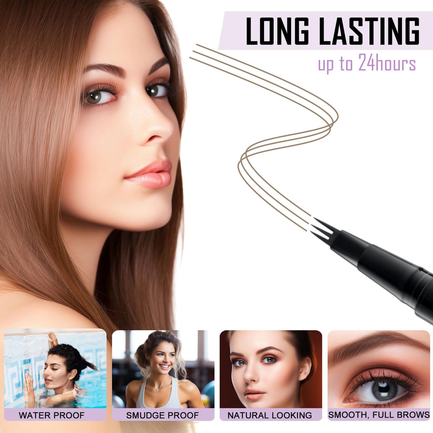 LAVONE Eyebrow Pencil 2-In-1 Waterproof Microblade – Taupe, Ultra-Precise 3-Tip Pen