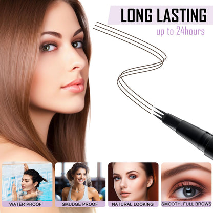 LAVONE 2-in-1 Eyebrow Pen – Waterproof, 3-Tip Microblading, Ultra-Precise Brow Pencil in Ebony with Dual Brush
