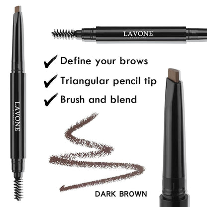 LAVONE Eyebrow Stamp Pencil Kit – Waterproof Brow Pencil, Eyeliner, Pomade & Brush (Ash Black)