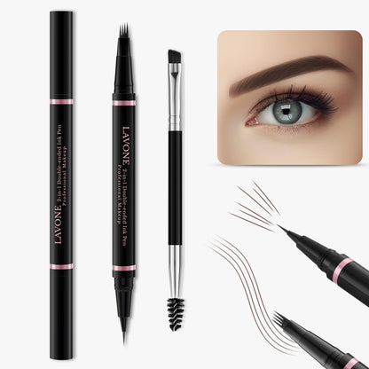 LAVONE Eyebrow Pencil Makeup Kit – 2-in-1 Waterproof Brow Pen, Pomade & Eyeliner (Brunette)