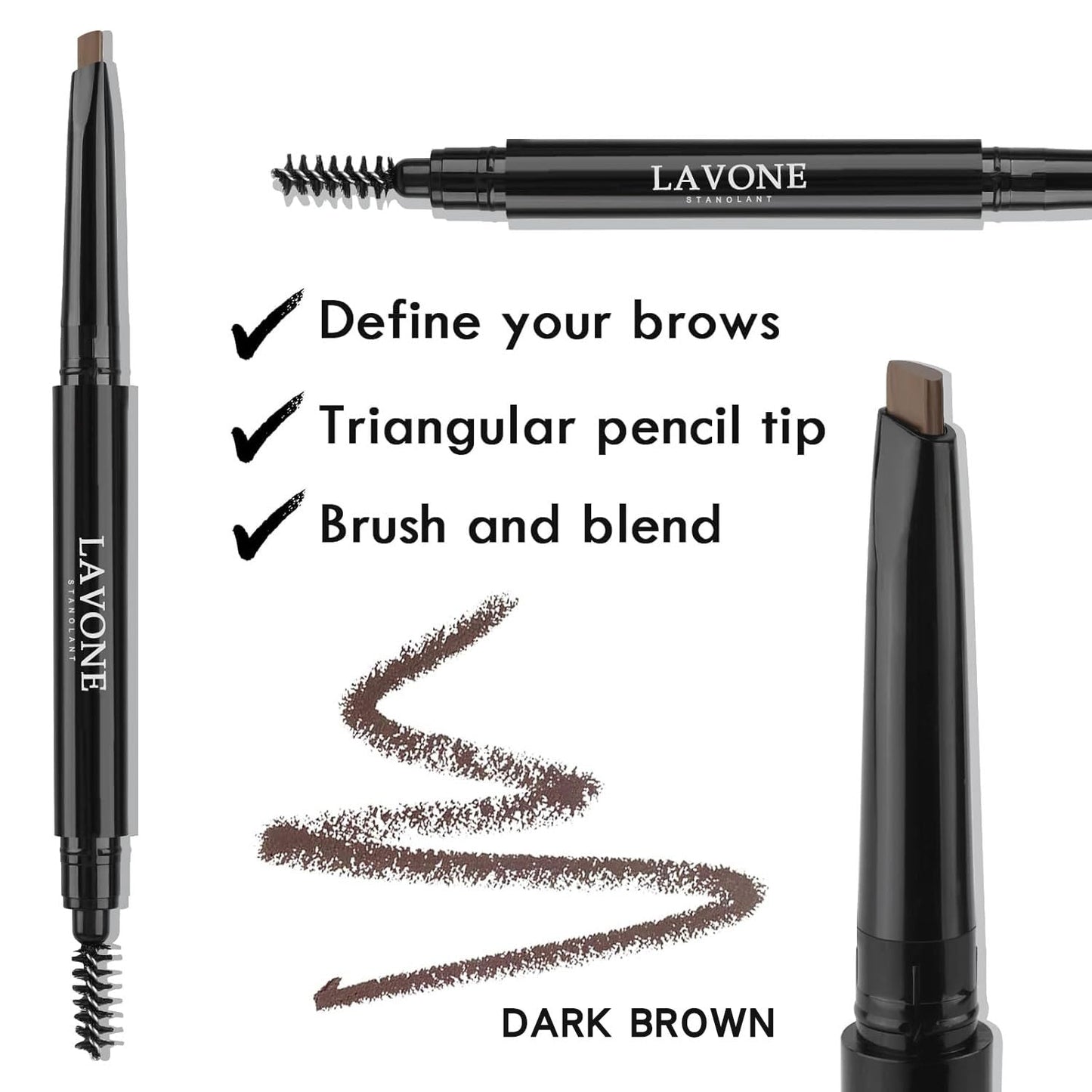 LAVONE Eyebrow Stamp Pencil Kit | Waterproof Brow Pencil, Eyeliner & Pomade – Dark Black