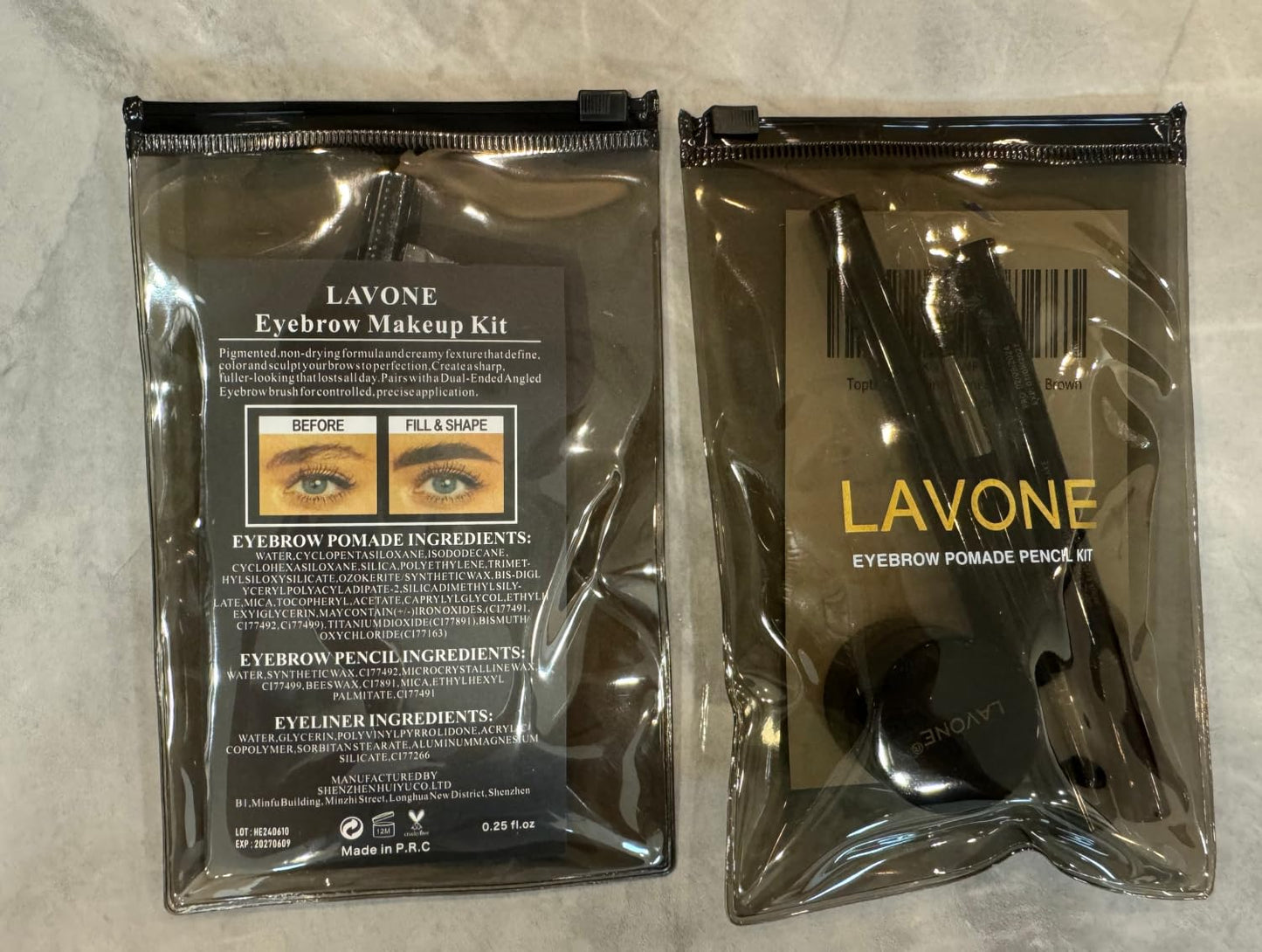 LAVONE Eyebrow Stamp Kit | Waterproof Brow Pencil, Eyeliner & Pomade in Ebony