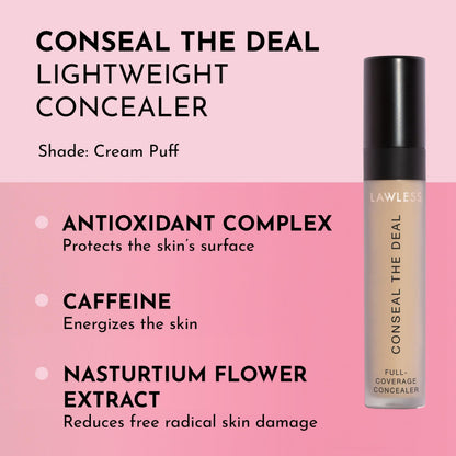 LAWLESS Conseal The Deal Lightweight Longwear Concealer – Cream Puff with Antioxidants & Caffeine