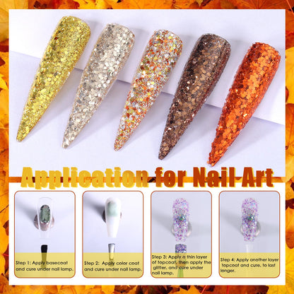Laza Autumn Nail Glitter – 12-Color Acrylic Glitter Powder, Retro Copper Iridescent Flakes, 120g