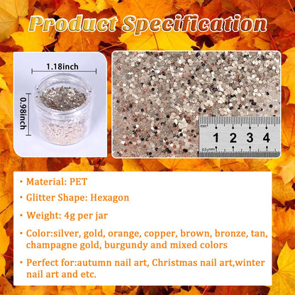 Laza Autumn Nail Glitter – 12-Color Acrylic Glitter Powder, Retro Copper Iridescent Flakes, 120g