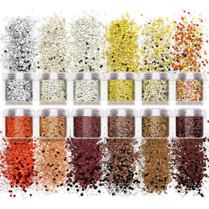 Laza Autumn Nail Glitter – 12-Color Acrylic Glitter Powder, Retro Copper Iridescent Flakes, 120g