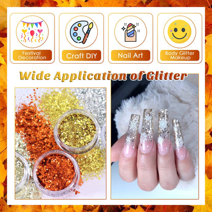 Laza Autumn Nail Glitter – 12-Color Acrylic Glitter Powder, Retro Copper Iridescent Flakes, 120g