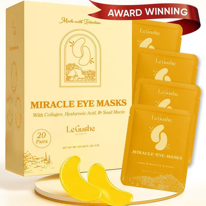 LE GUSHE Gold Under Eye Patches – Hydrating Collagen Masks with Snail Mucin (20 Pairs)