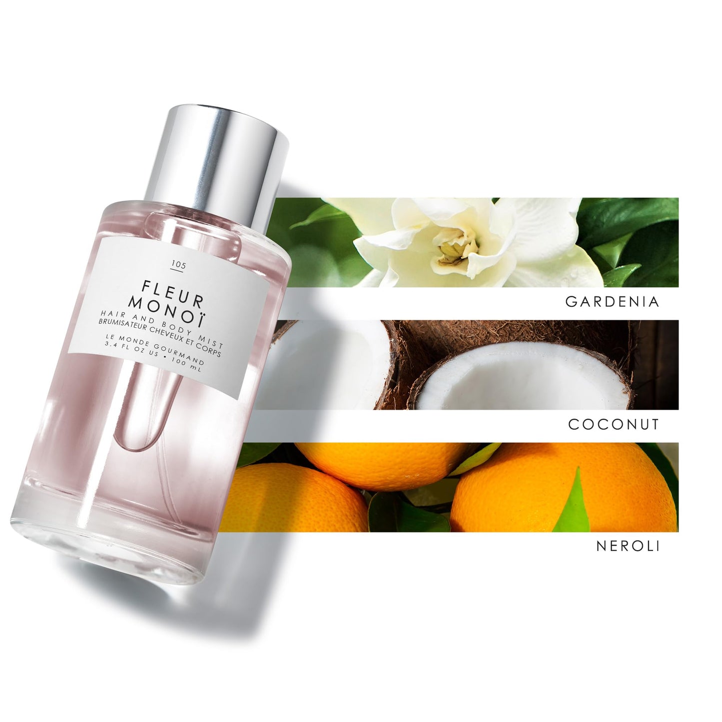 Le Monde Gourmand Fleur Monoi Hair & Body Mist – 3.4oz (100ml) | Gardenia, Coconut & Neroli