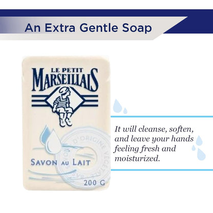 Le Petit Marseillais Lait Solid Soap 200g – Vegetable-Based, Milk Scent, Made in France