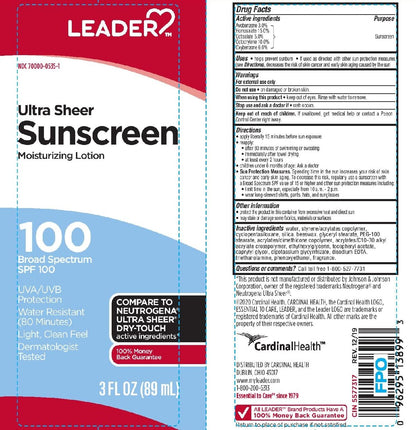 LEADER Travel Sunscreen SPF 100+ | Ultra Sheer Dry-Touch, Water-Resistant, Non-Greasy Lotion - 3 Oz (2 Pack)