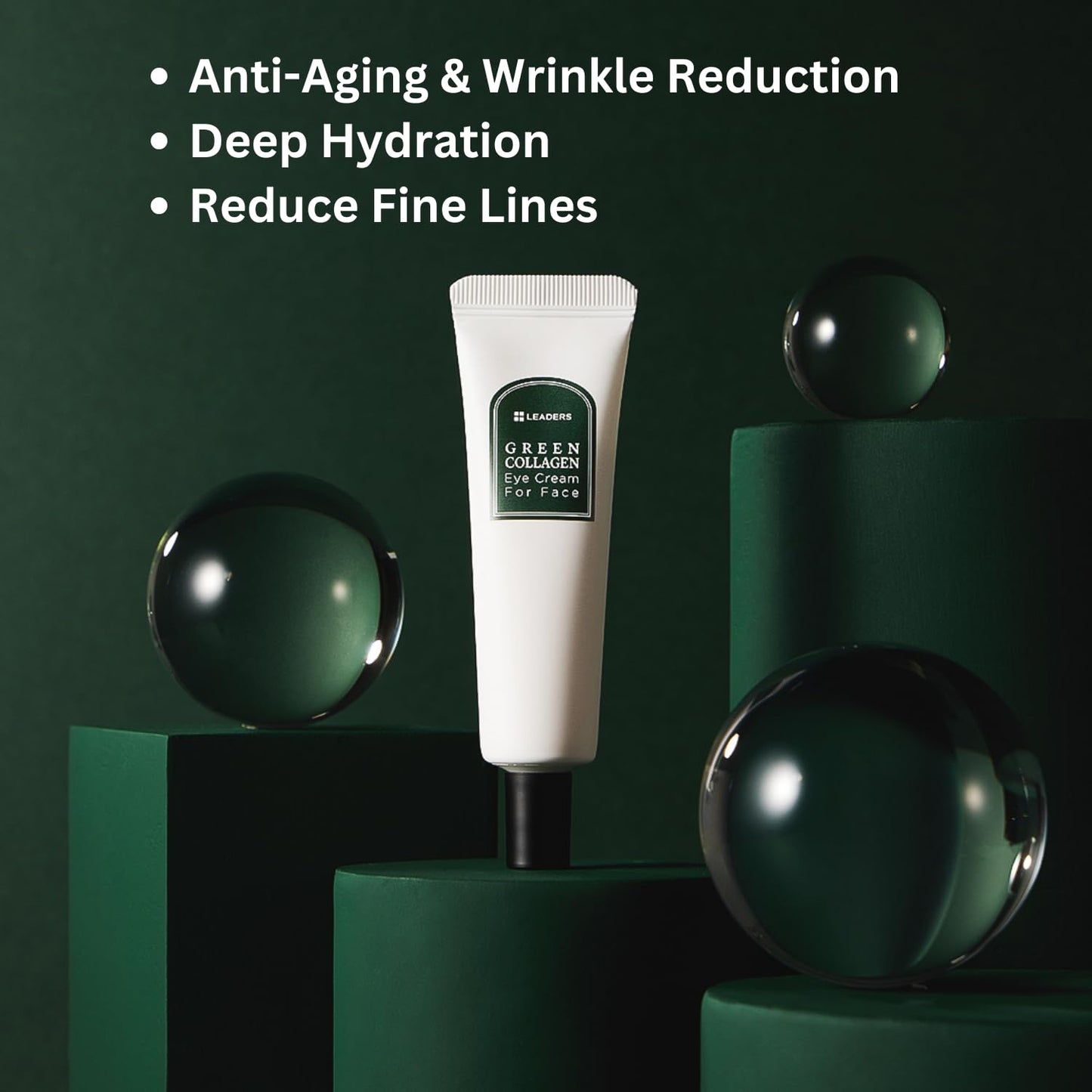 LEADERS Green Collagen Eye Cream for Face – Vegan Anti-Aging Eye Treatment, 30ml