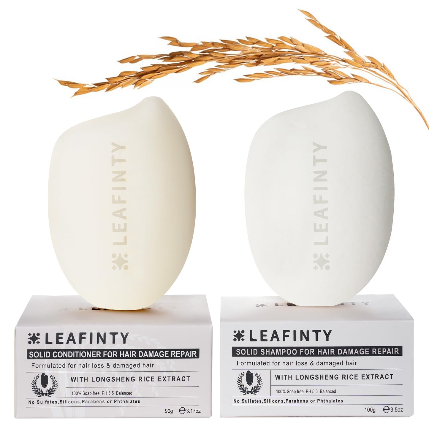 Leafinty Rice Water Shampoo & Conditioner Bar for Hair Growth – Vegan, Natural, Thickening & Strengthening | 6.7 oz