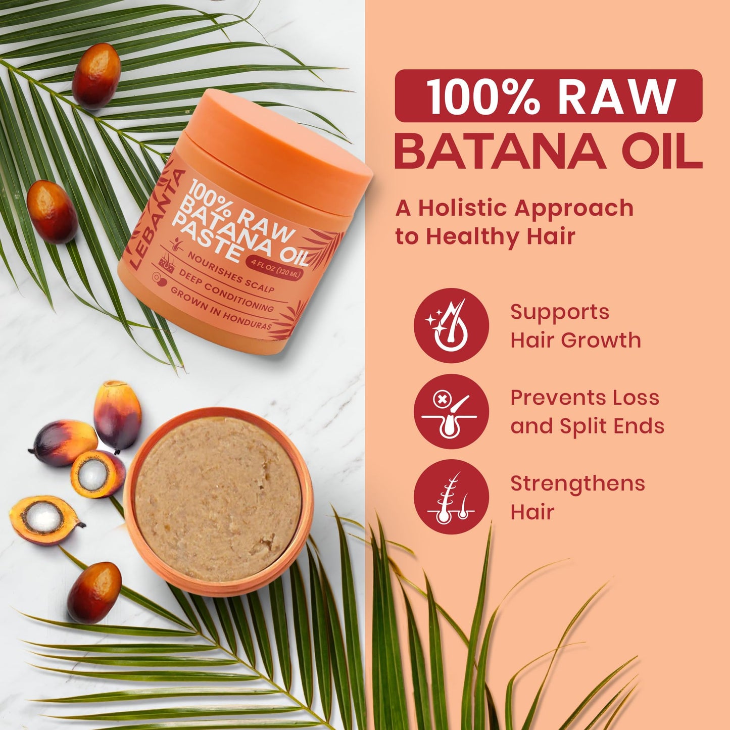 Lebanta Raw Batana Oil for Hair Growth – 100% Pure, Organic, Cold-Pressed 4oz from Honduras