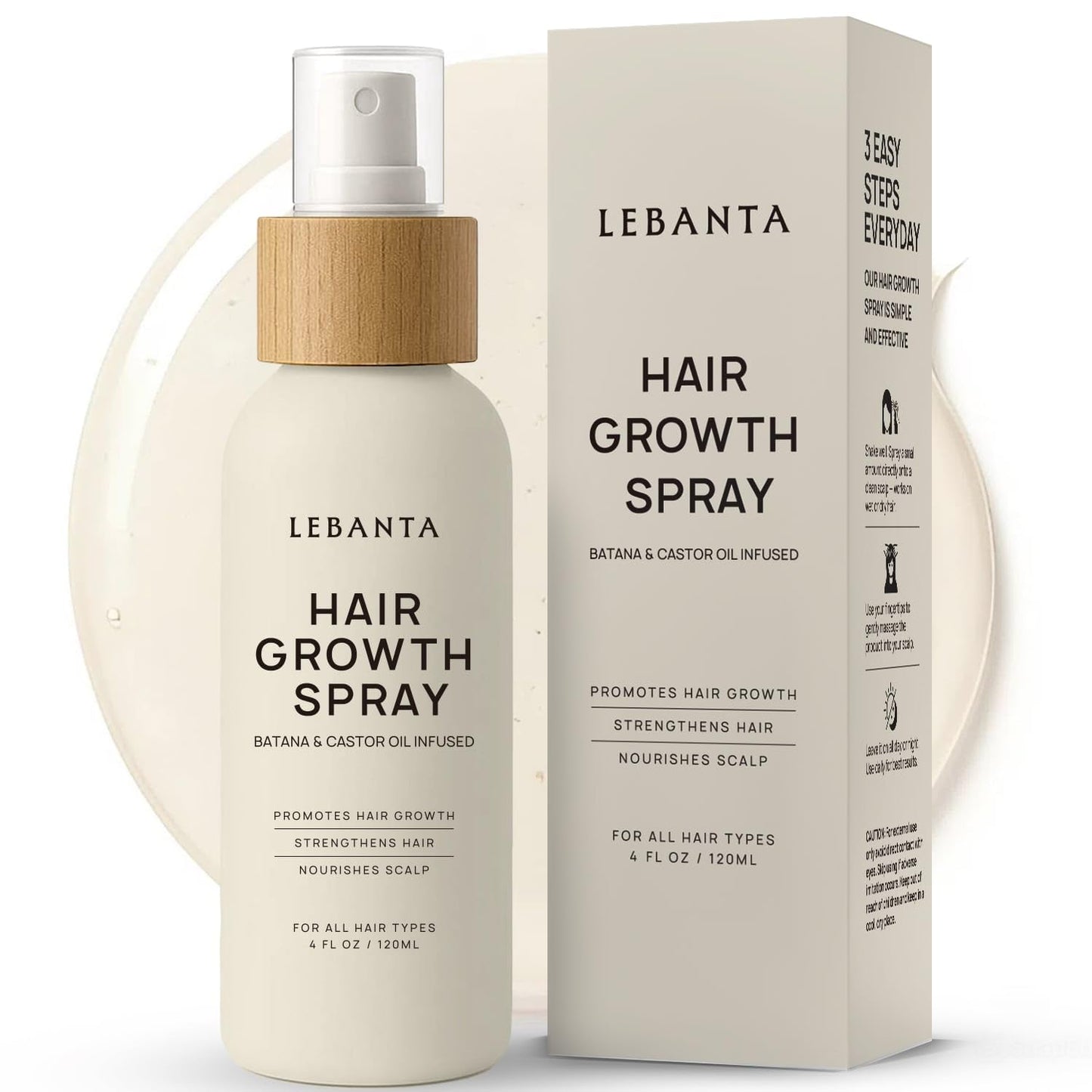 Lebanta Hair Growth Oil Spray — Organic, Non-Greasy Formula for Thicker, Stronger Hair (4 Fl Oz)