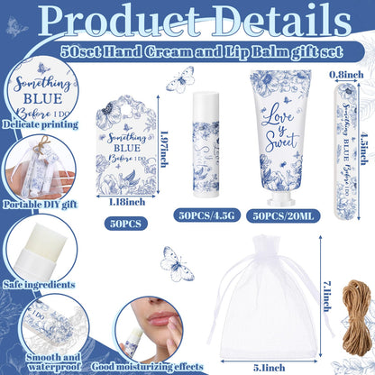 Leelosp Something Blue Bridal Shower Gift Set – 50-Piece Hand Cream, Lip Balm & Nail File