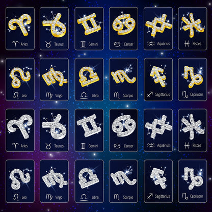 Leelosp 48 Pcs Zodiac Sign Nail Charms – 3D Rhinestone Jewelry for Nails & DIY Crafts (Gold & Silver)