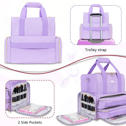 LEFOR·Z Nail Polish Organizer – 80 Bottles, Nail Lamp, 2 Removable Bags, Portable Purple