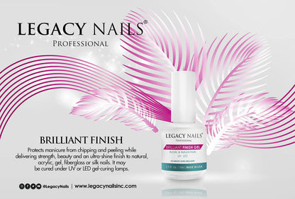 Legacy Nails BRILLANT FINISH GEL Top Coat 0.5oz — High-Gloss, Chip-Resistant, Quick-Curing