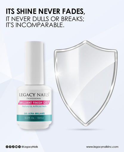 Legacy Nails BRILLANT FINISH GEL Top Coat 0.5oz — High-Gloss, Chip-Resistant, Quick-Curing