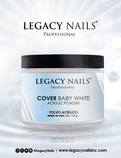 Legacy Nails Professional Cover Acrylic Powder – 4oz Baby White for French Nail Art