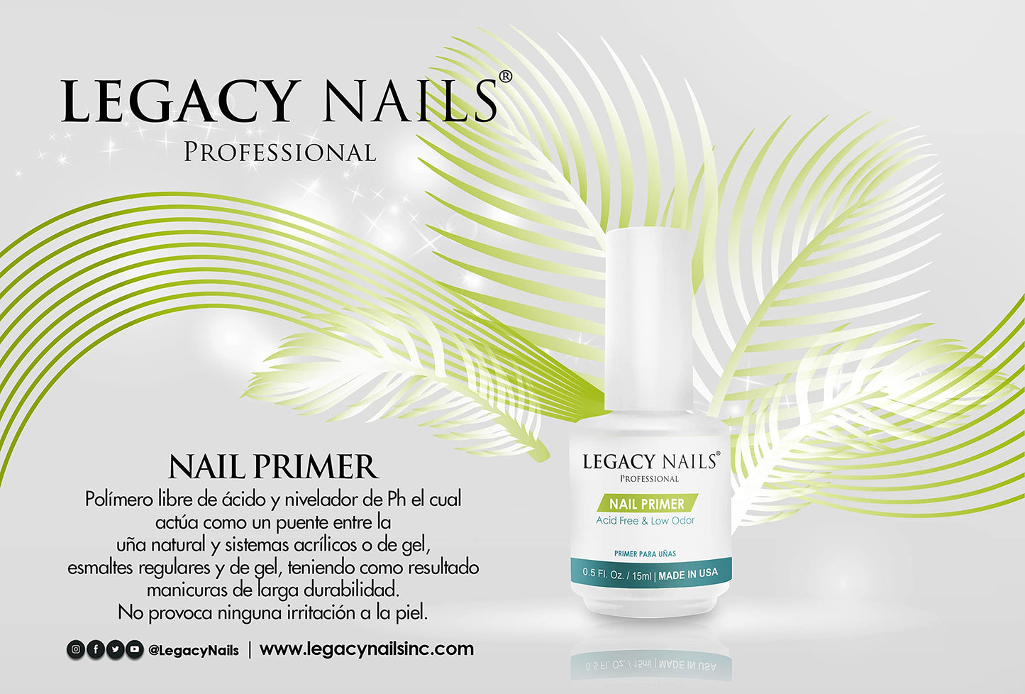 Legacy Nails Nail Primer 0.5oz/15ml – Acid-Free, Low Odor, pH Leveling Polymer