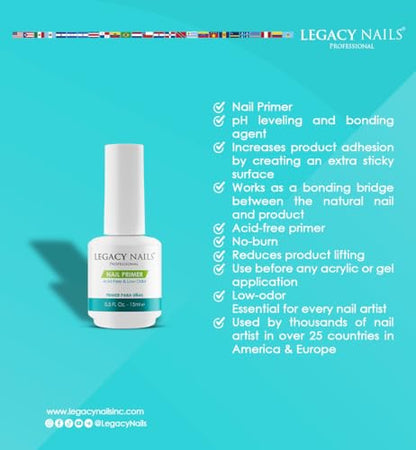 Legacy Nails Nail Primer 0.5oz/15ml – Acid-Free, Low Odor, pH Leveling Polymer