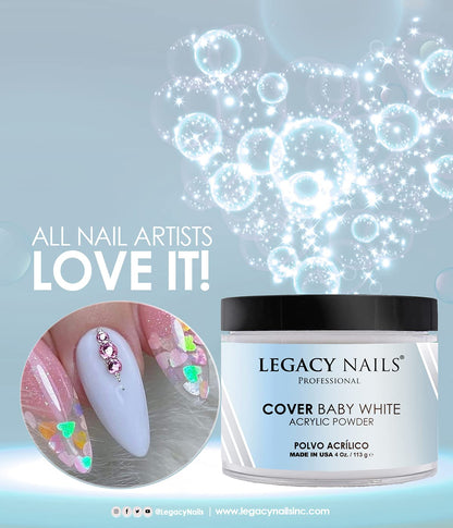 Legacy Nails Professional Cover Acrylic Powder – 4oz Baby White for French Nail Art