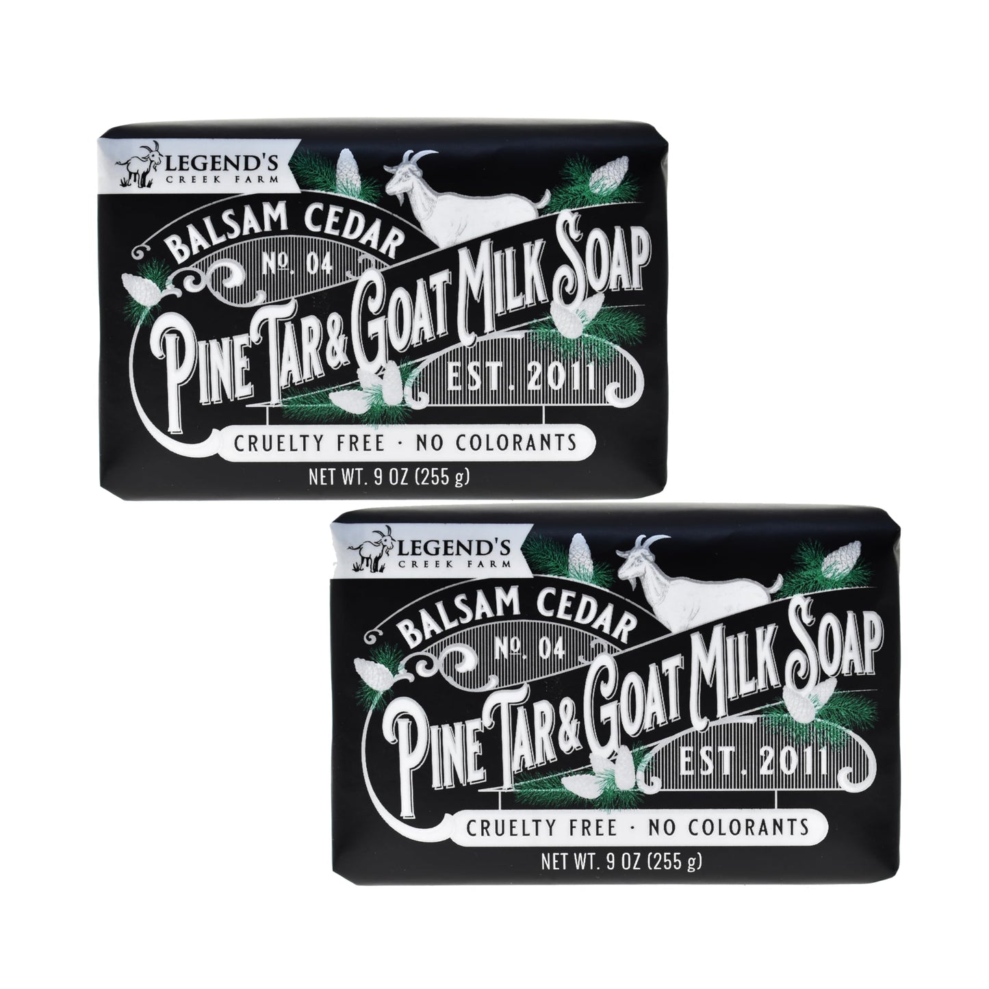 Legend's Creek Goat Milk Soap - Triple Milled Moisturizing Bar for Hands & Body (9 oz) - Balsam Cedar & Pine Tar - Pack of 2