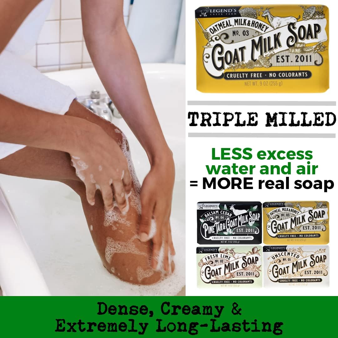 Legend's Creek Goat Milk Soap – Triple Milled 9 oz (Oatmeal, Milk & Honey) Pack of 2