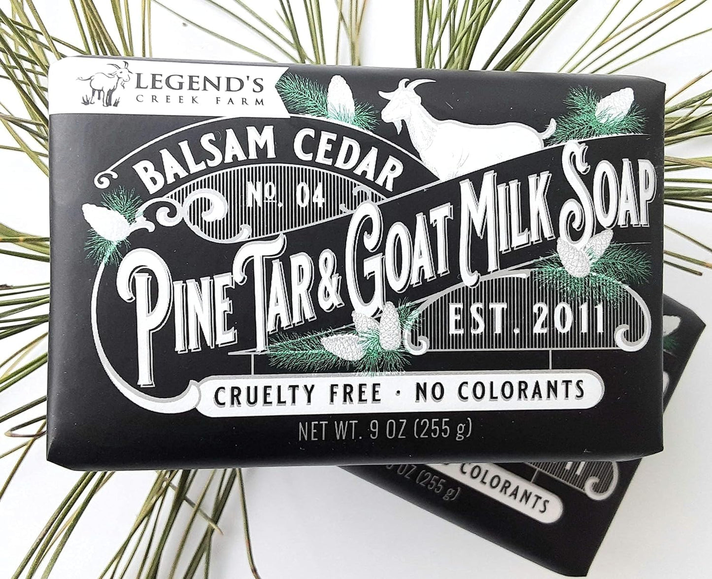 Legend's Creek Goat Milk Soap - Triple Milled Moisturizing Bar for Hands & Body (9 oz) - Balsam Cedar & Pine Tar - Pack of 2