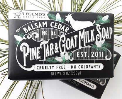 Legend's Creek Goat Milk Soap - Triple Milled Moisturizing Bar for Hands & Body (9 oz) - Balsam Cedar & Pine Tar - Pack of 2