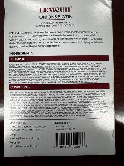 Lemcuh Hair Growth Shampoo & Conditioner Set – Onion Biotin with Rosemary & Tea Tree