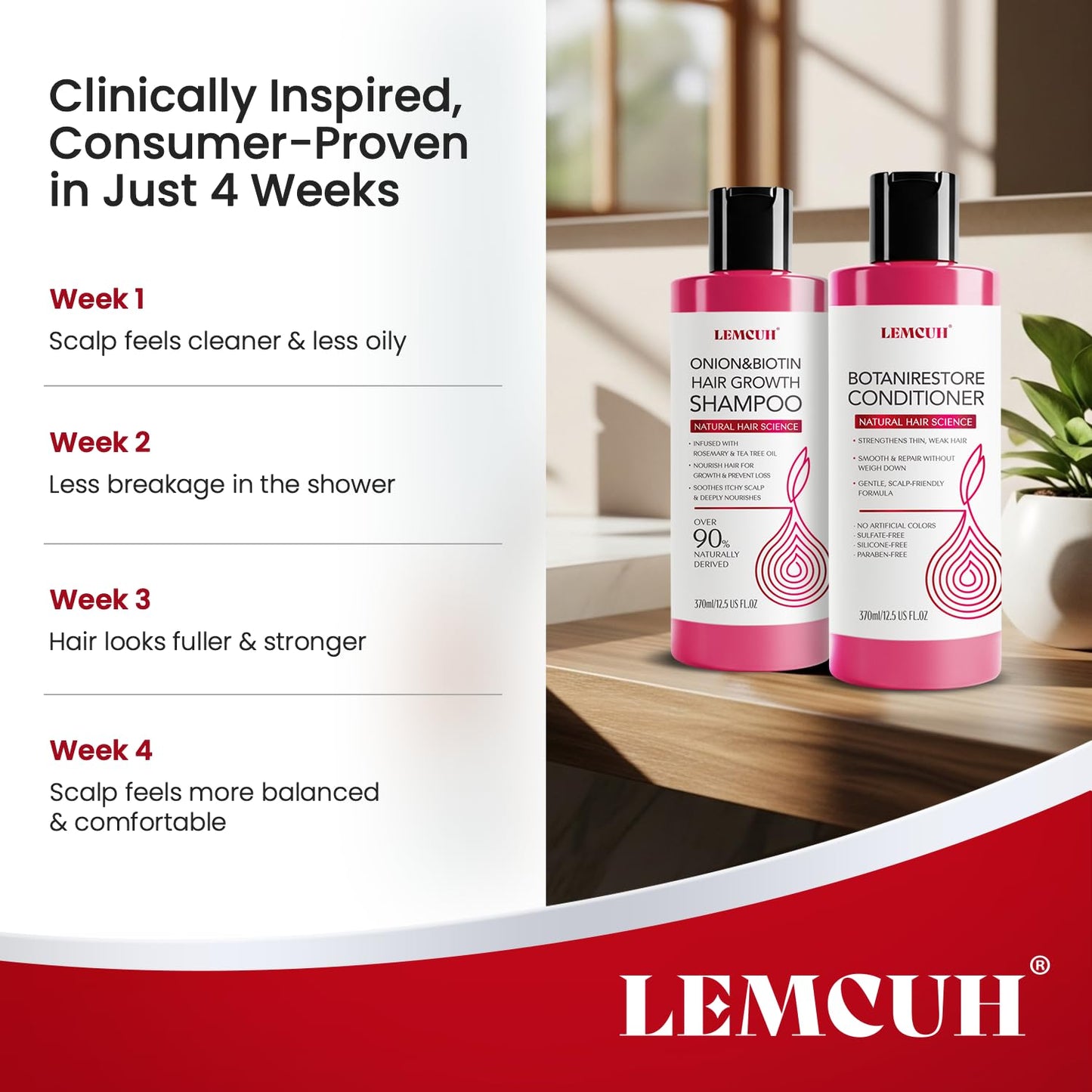 Lemcuh Hair Growth Shampoo & Conditioner Set – Onion Biotin with Rosemary & Tea Tree