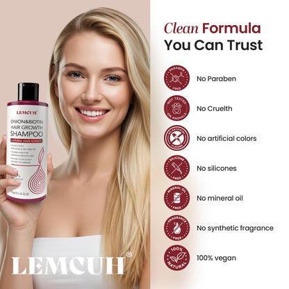 Lemcuh Rosemary Shampoo with Onion & Biotin – Volumizing Thickening Hair Care (12.5 oz)
