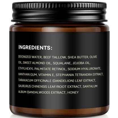 LemeTree Men's Beef Tallow Face Cream – Retinol & Hyaluronic Acid, Sandalwood, 3.5 oz