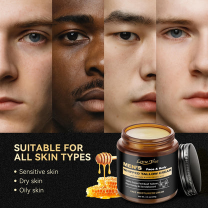 LemeTree Men's Beef Tallow Face Cream – Retinol & Hyaluronic Acid, Sandalwood, 3.5 oz
