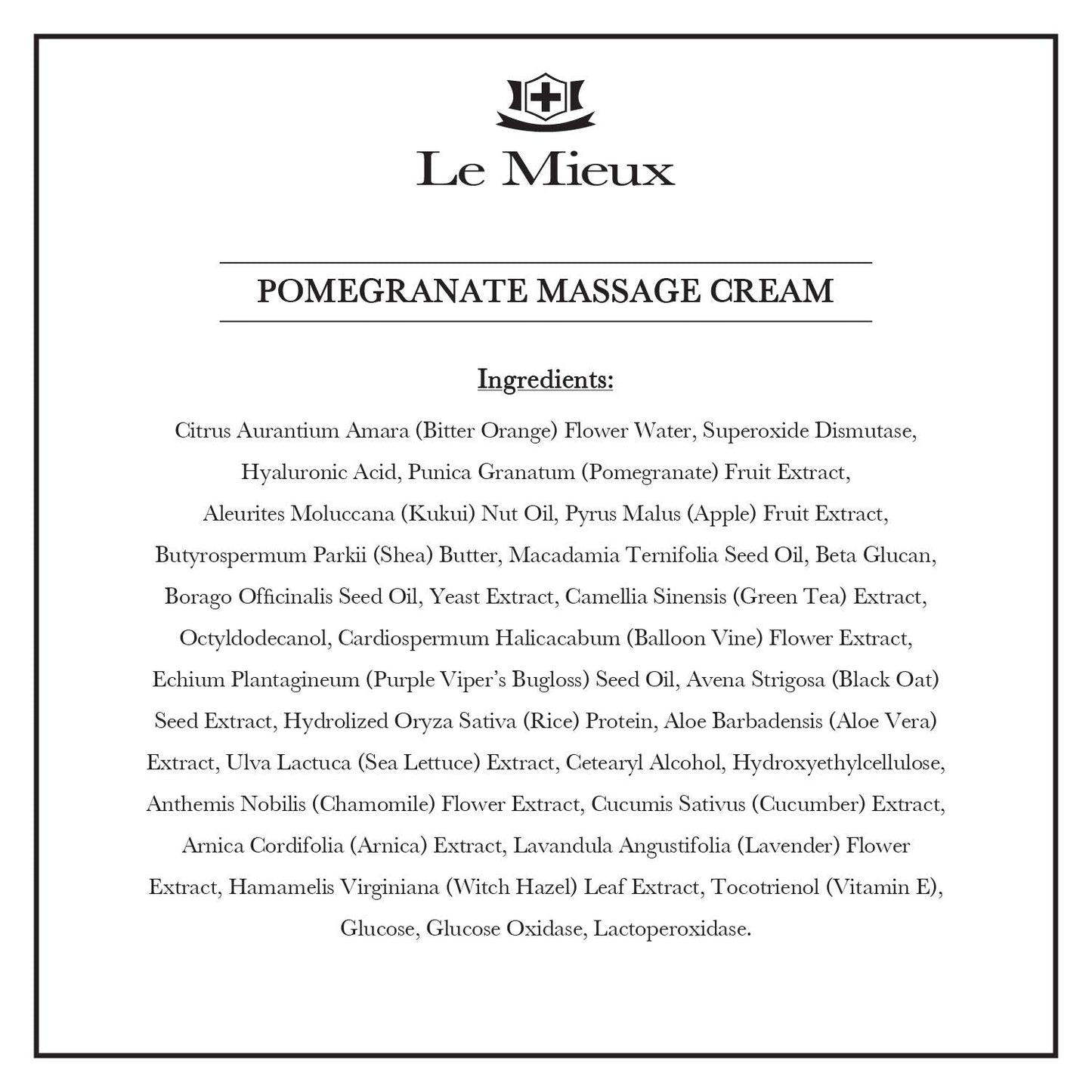 Le Mieux Pomegranate Massage Cream – Aromatic Neck & Face Moisturizer with Algae & Hyaluronic Acid